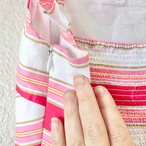 J. Crew Square Neck Pink Striped Midi Dress Size 2 - Picture 6 of 8